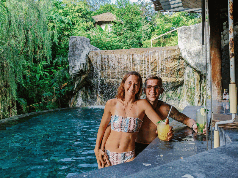 The author and his fiancee pause for a picture at the main pool bar