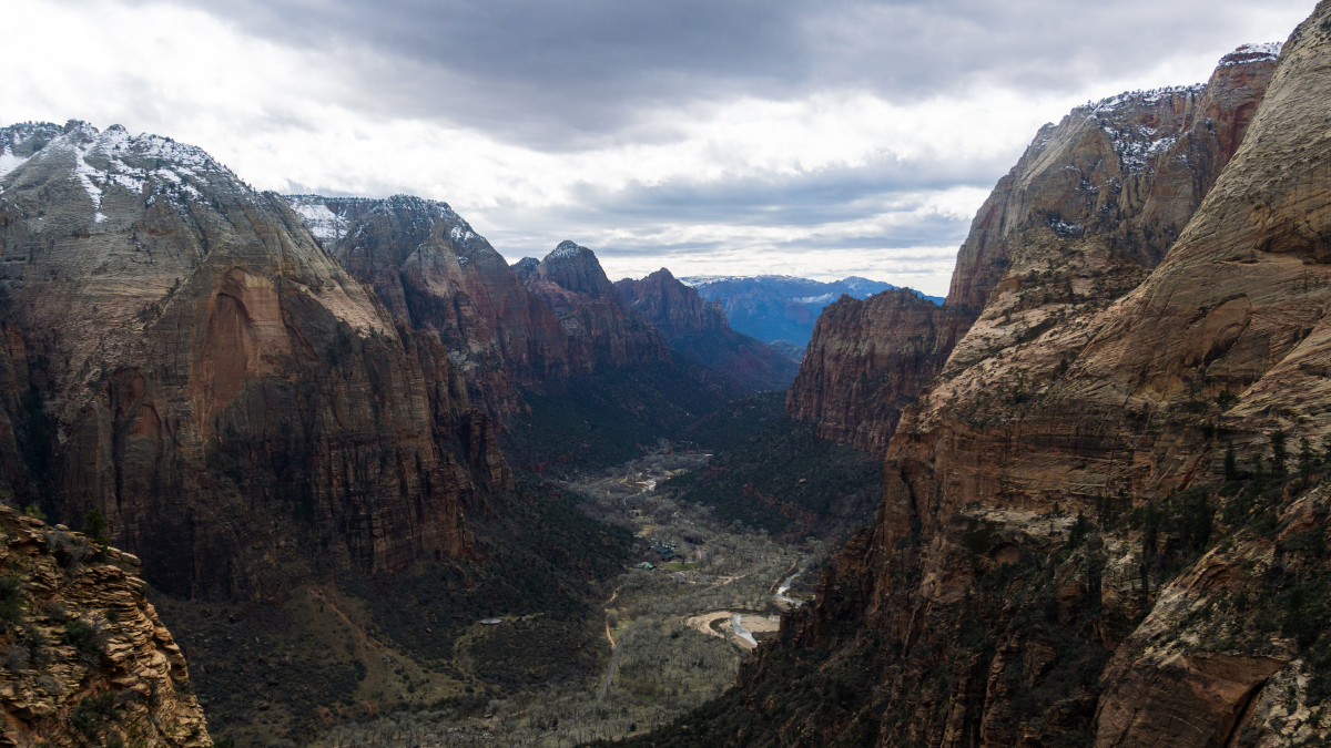 The beautiful landscape of Zion Canyon from Angels Landing