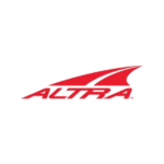 Red and white stylized road design above italicized red text "ALTRA" on a white background.