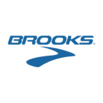 Blue stylized swoosh design beneath bold uppercase text "BROOKS" on a white background.
