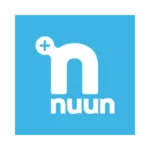 Rounded white lowercase "n" with a medical-style plus sign in a blue square, with "nuun" written in white beneath the icon.
