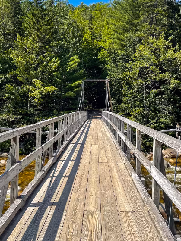 Wooden suspension bridge crossing the Pemigewasset River